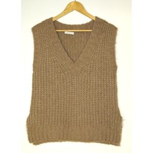 Milio Milano Sweater Vest Women's XL Brown Wool Blend Pullover Knit V Neck Vest